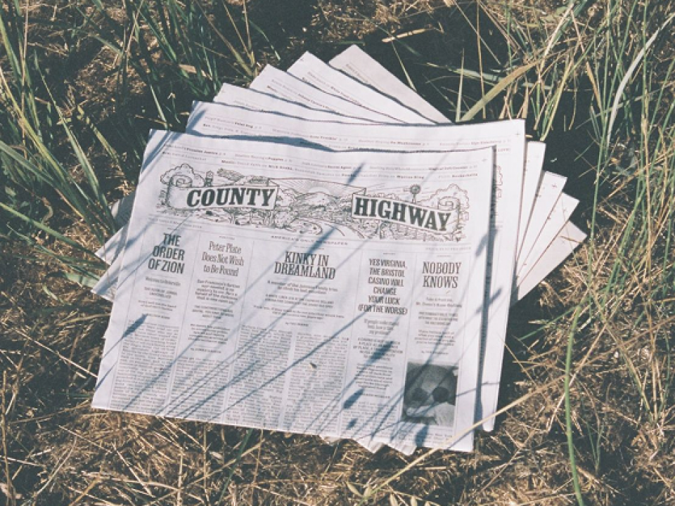 A stack of newspapers in tall grass